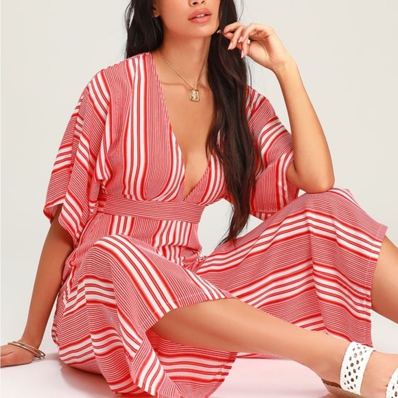 Lulu's Red and White Jumpsuit - Picture 3 of 17